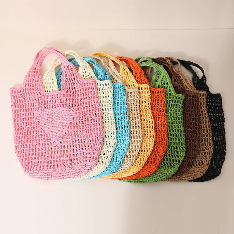 Femlion Large Straw Woven Beach Tote in Various Candy Colors