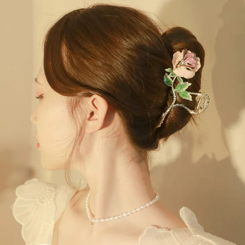 Femlion Rose Hair Claw: Elegant Vintage Ponytail Holder & Styling Tool for Women & Girls