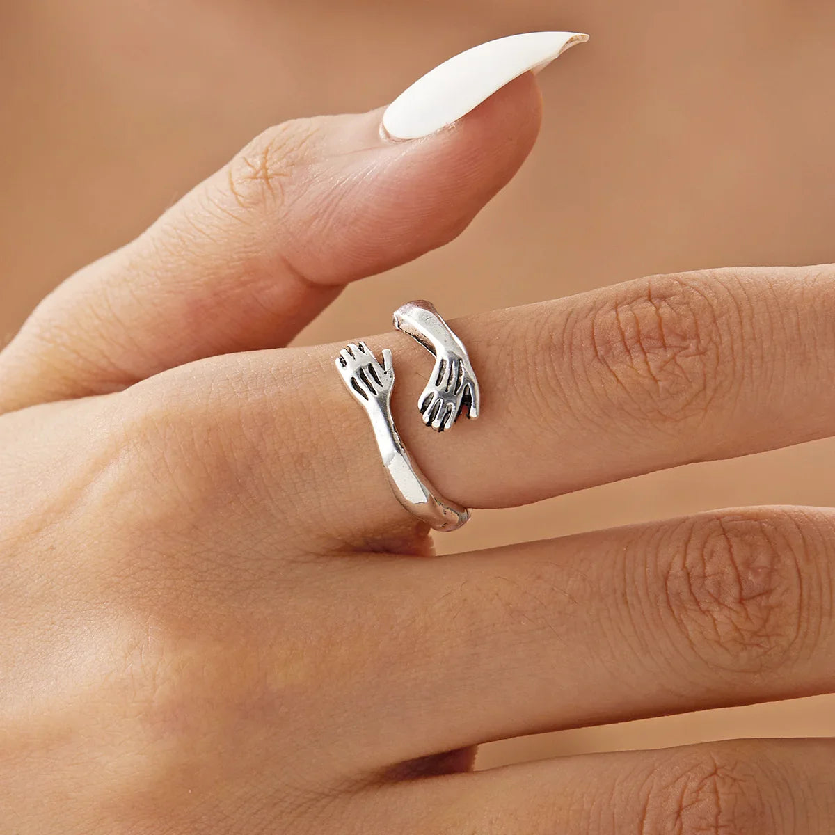 Femlion Love Forever Hand Ring Women Men Fashion Jewelry in Creative Hug Carved Design