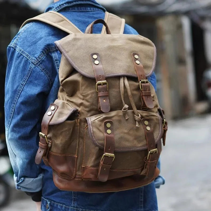 Femlion Vintage Canvas Backpack Men's Rucksack Laptop Bagpack for Travel and School