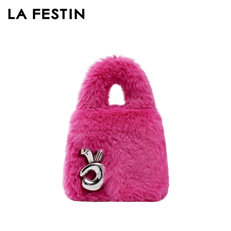 Femlion Chic Plush Handbag: Small Soft Bag with Chain Strap