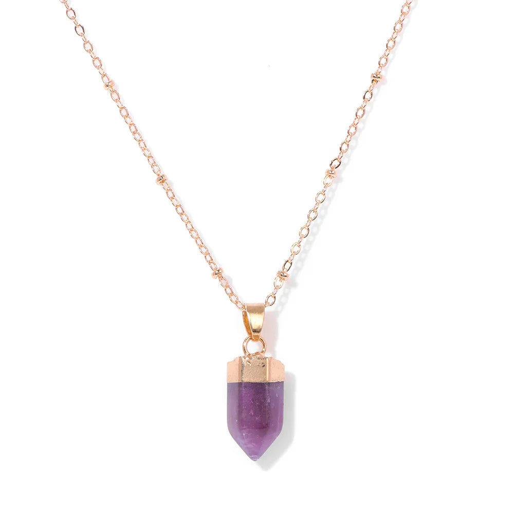 Femlion Amethyst Healing Stone Charm Necklace for Women Reiki Jewelry Gift