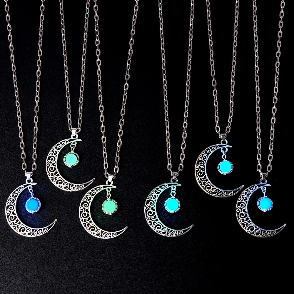 Femlion Luminous Stone Crescent Moon Necklace Jewelry Choker Glow in the Dark