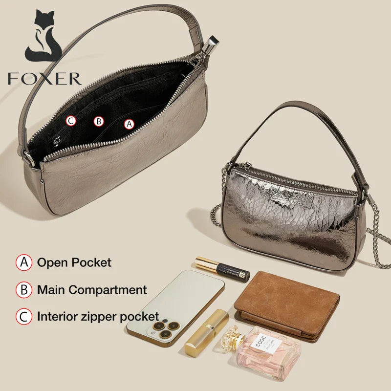 Femlion Silver Leather Crossbody Bag: Chic Small Shoulder Phone Purse for Fashionable Women