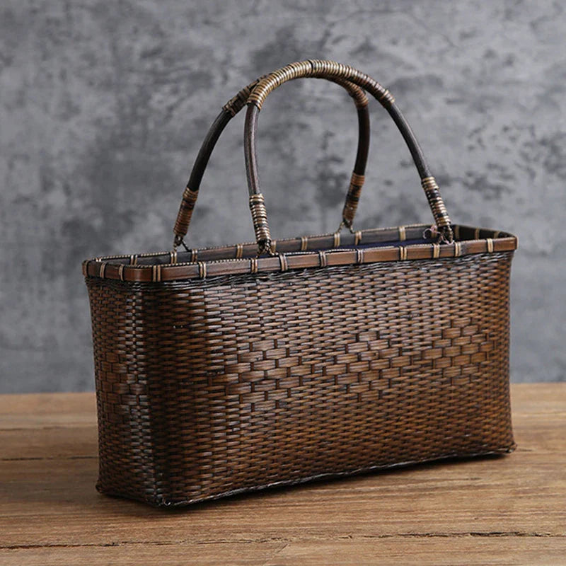 Femlion Mini Bamboo Basket Handbag for Retro Style & Tea Ceremony Storage