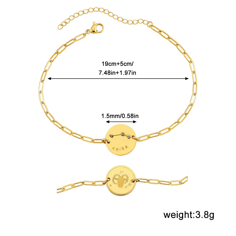 Femlion Stainless Steel Zodiac Constellations Charm Bracelet