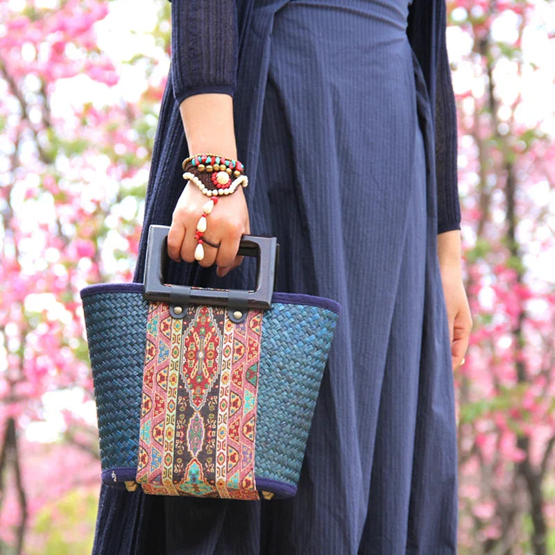 Femlion Woven Rattan Handbag: Stylish Chinese Retro Bag for Women