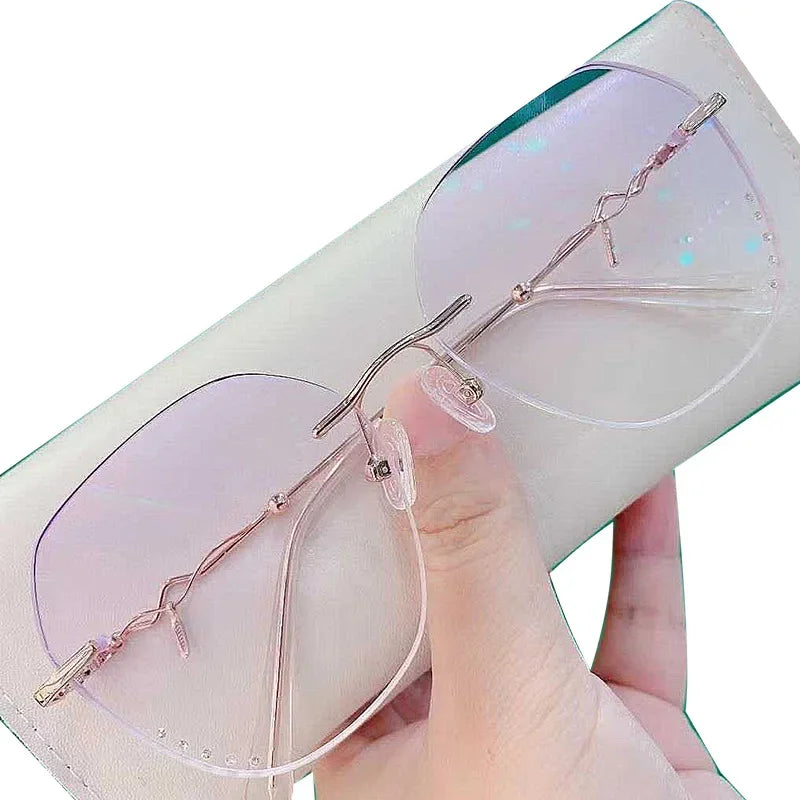 Femlion Diamond Rimless Blue Light Glasses for Women with Custom Prescription