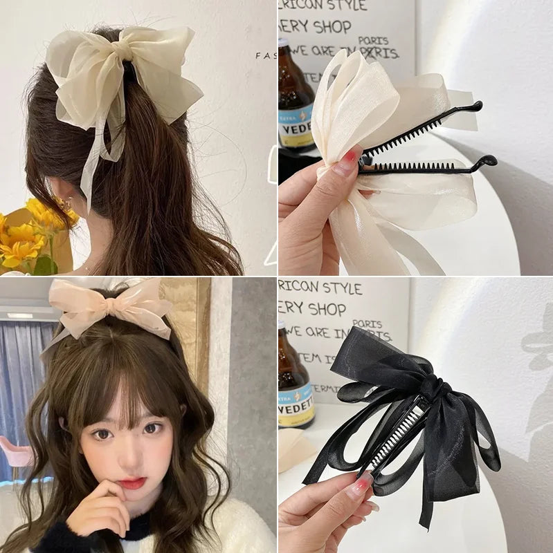 Femlion Elegant Ribbon Bow Hair Claw Clip for Women Girls Headwear