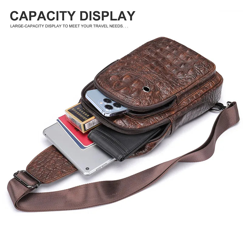 Femlion Genuine Leather Men's Chest Bag Fashion Shoulder Crossbody Pack