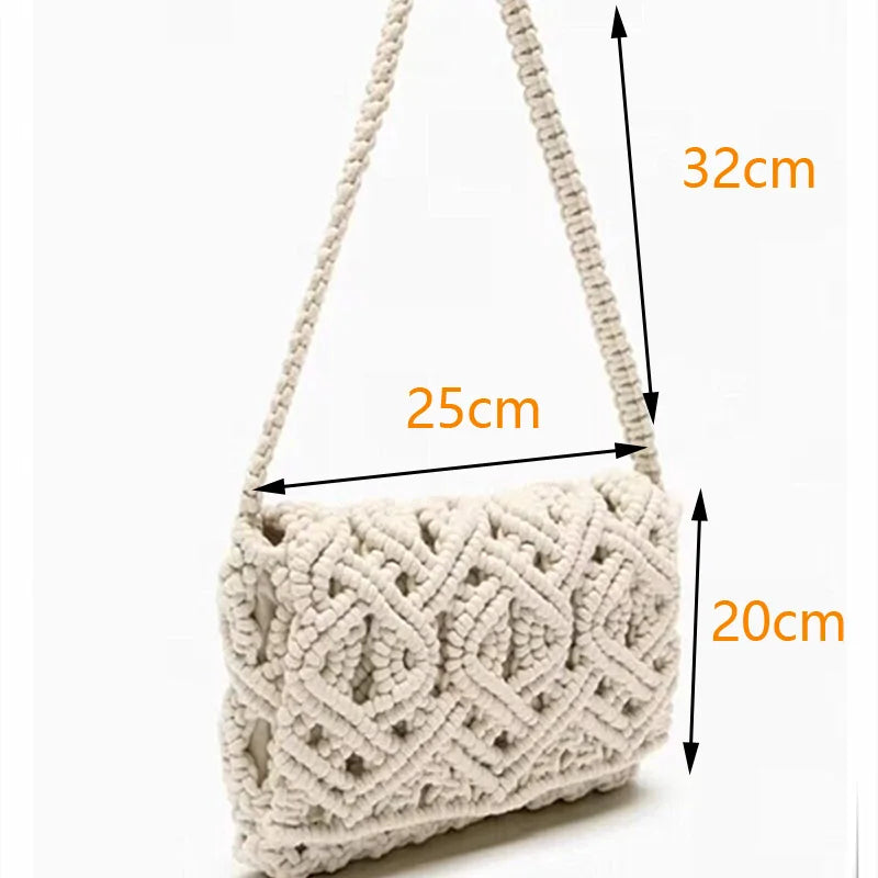 Femlion Shoulder Straw Woven Handbag Cotton Thread Fashion Bag