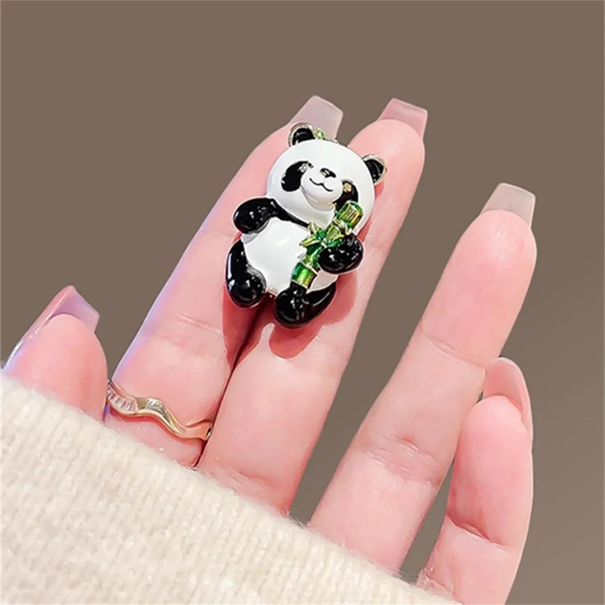 Femlion Chinese Panda Enamel Brooch - Cute Cartoon Hugging Bamboo Pin