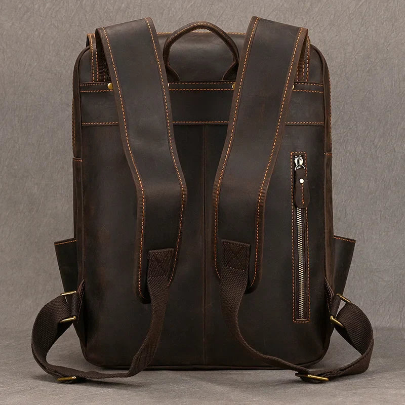 Femlion Vintage Crazy Horse Leather Laptop Backpack for Men