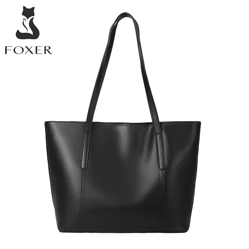 Femlion Split Leather Office Tote: Large Capacity Top-Handle Handbag for Women's Fashion