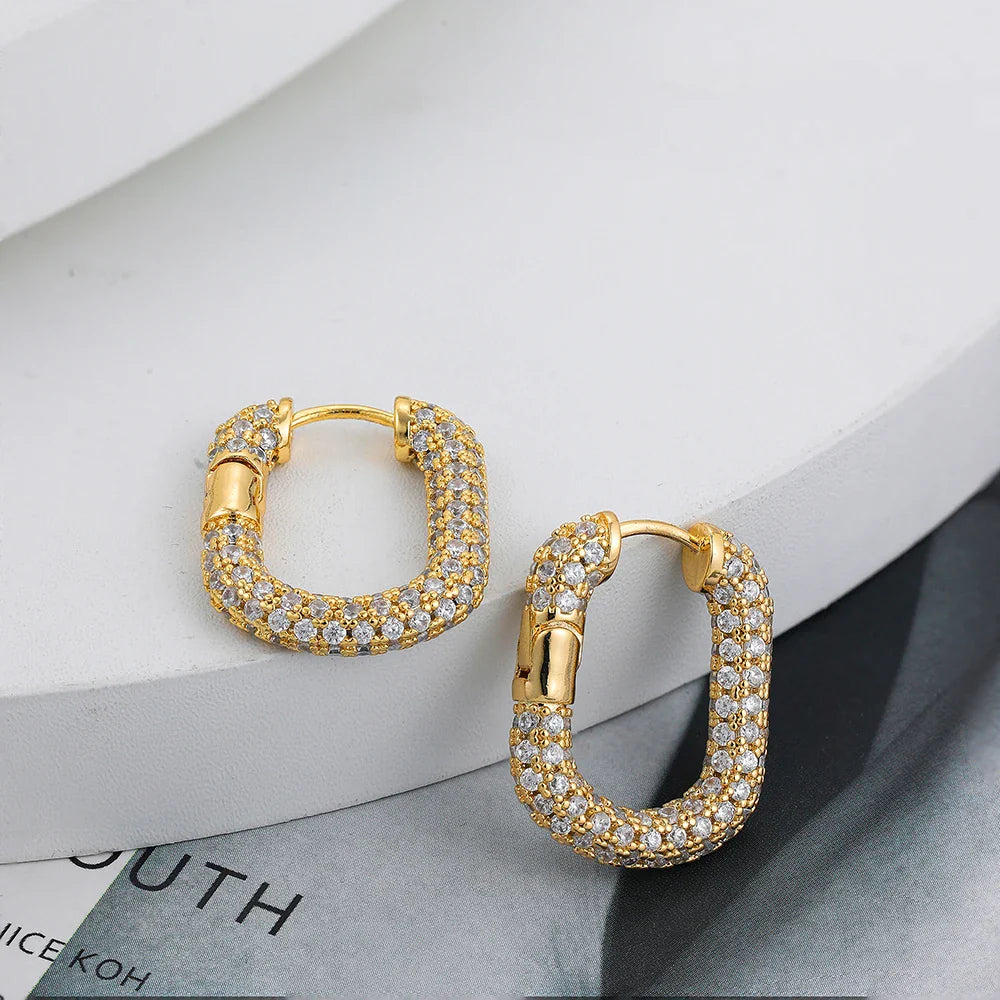 Femlion Gold Plated CZ Geometric Hoop Earrings for Women