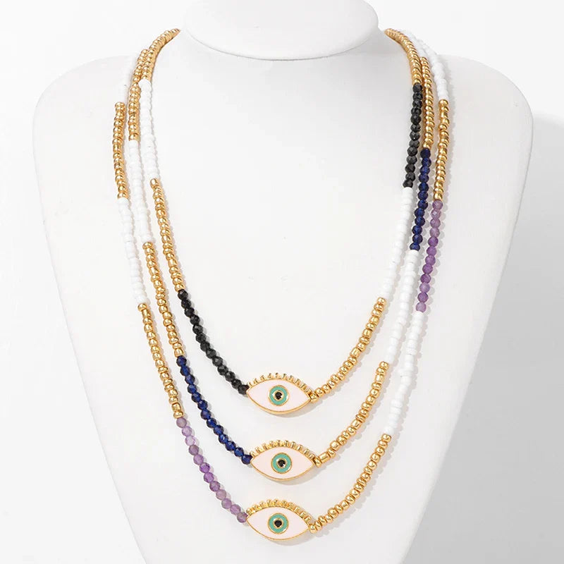 Femlion Colorful Evil Eye Beaded Necklace - Turkish Choker Jewelry