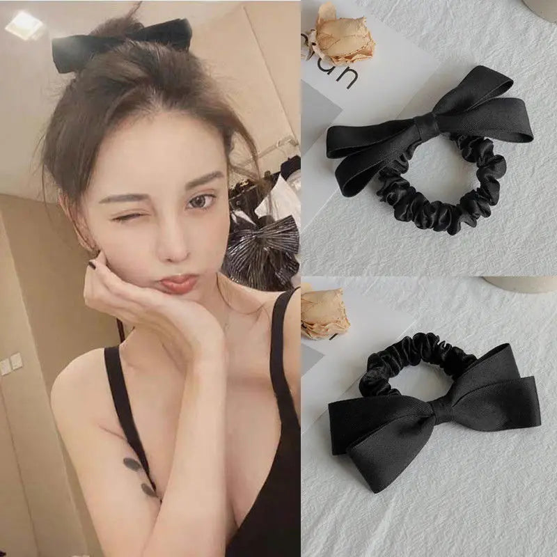 Femlion Korean Ribbon Bow Elastic Hair Bands for Women Girls Hair Accessories