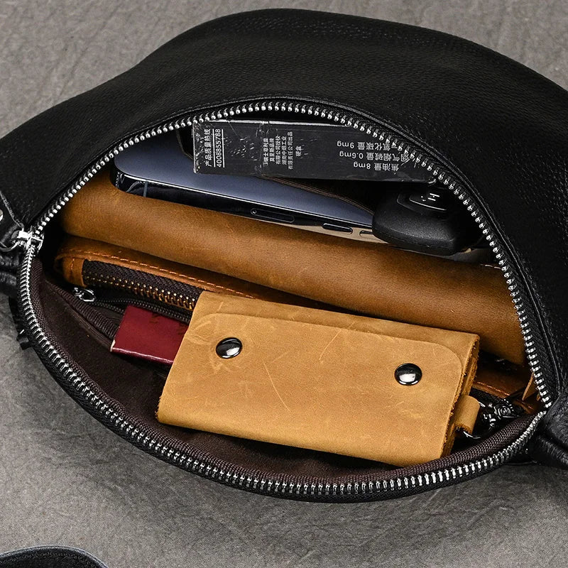 Femlion Leather Belt Bag: Men's Anti-theft Waist Pack & Chest Bag