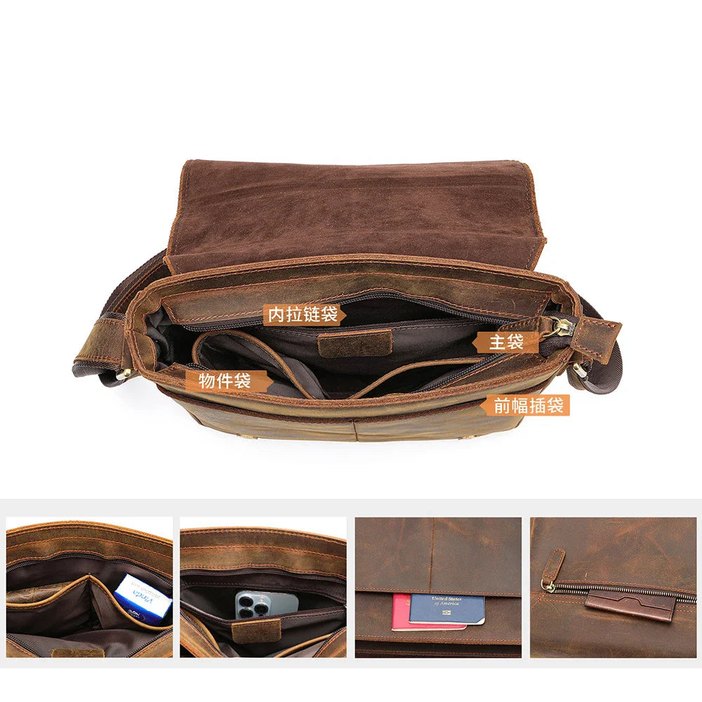 Femlion Genuine Leather Men's Crossbody Sling Bag for 7.9" iPad - Vintage Fashion