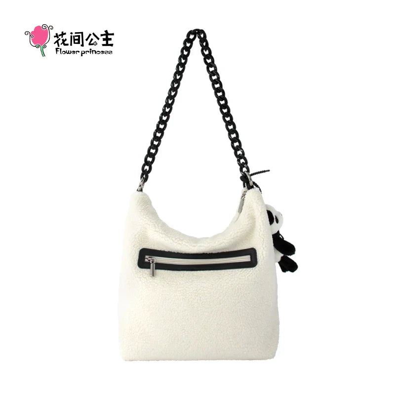 Femlion White Flower Princess Yoga Panda Tote Crossbody Bag