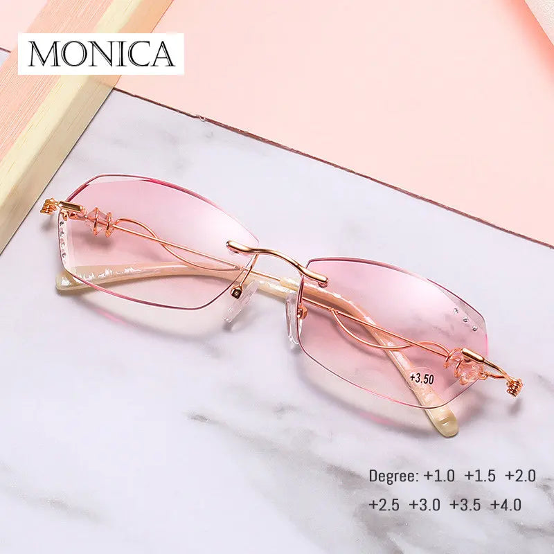 Femlion Pink Gradient Rhinestone Reading Glasses +3.0