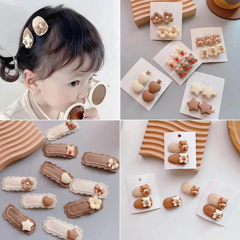 Femlion Kids Bear Hair Clips - Cute Cartoon Coffee Color Barrettes for Girls