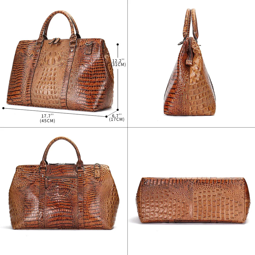 Femlion Alligator Style Cowskin Travel Bag Unisex Luxury Luggage Handbag