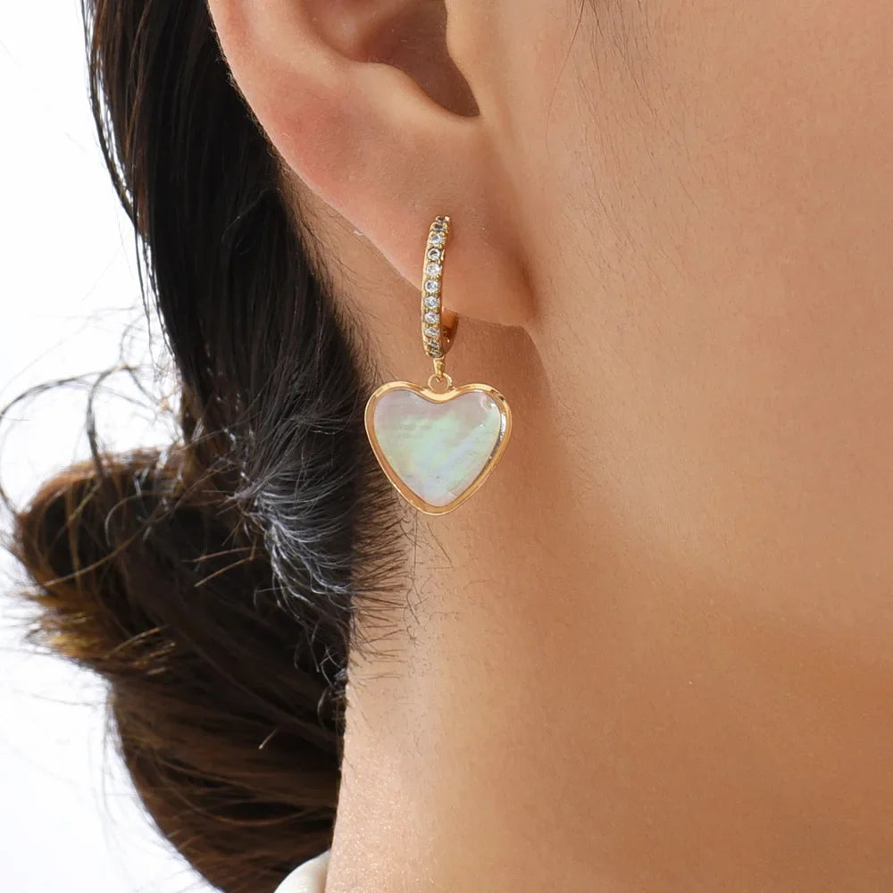 Femlion Shell Heart Hoop Earrings with CZ Zircon - 2022 Trend Luxury Jewelry