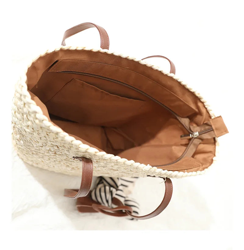 Femlion Corn Husk Woven Shoulder Bag | Versatile Beach & Holiday Handbag