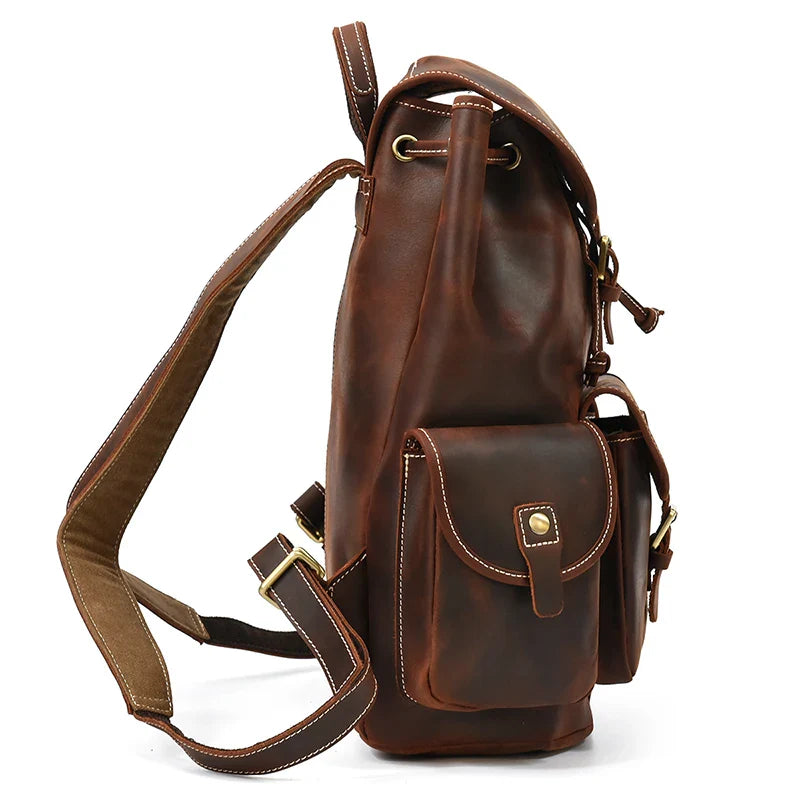 Femlion Crazy Horse Leather Backpack - Vintage Rucksack for Men and Women