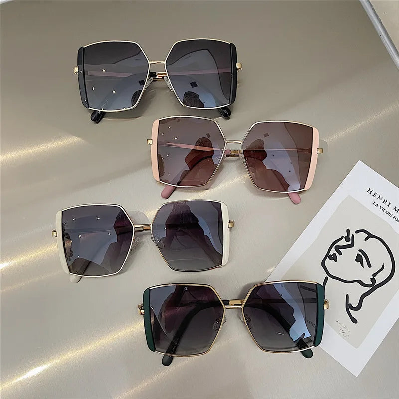 Femlion Vintage Square Sunglasses Women Green Pink Luxury UV400 Eye Shades Unique