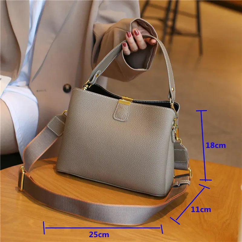 Femlion Luxury Leather Bucket Handbag for Women