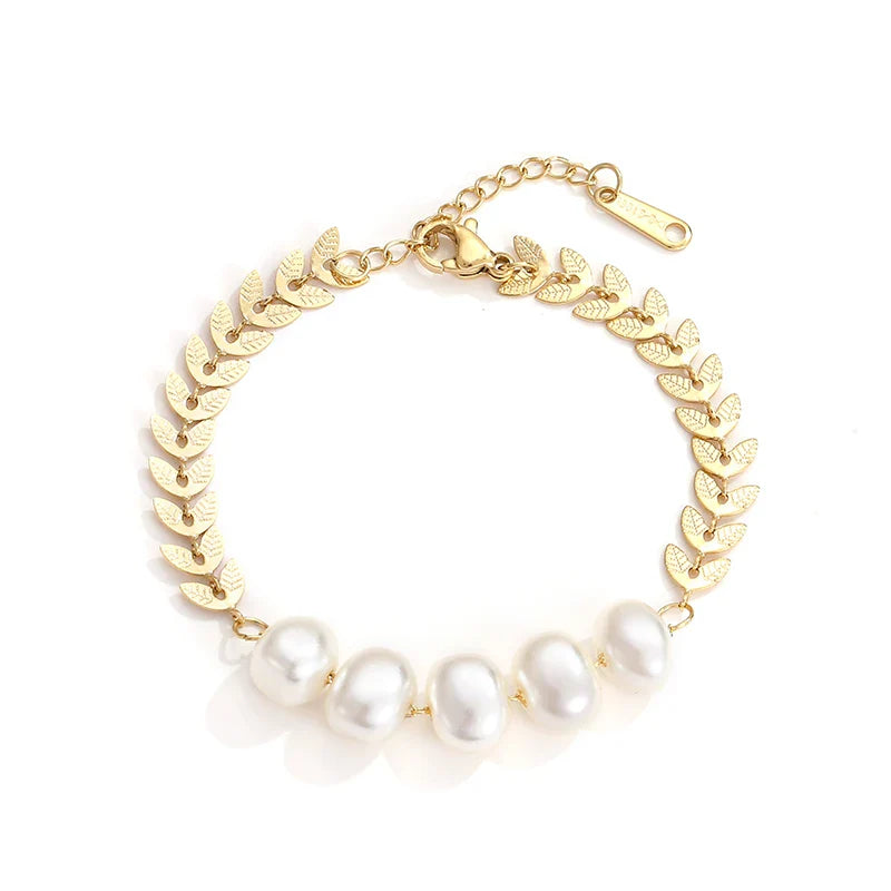 Femlion Gold Wheat Chain Pearl Bracelet Women's Fashion Jewelry