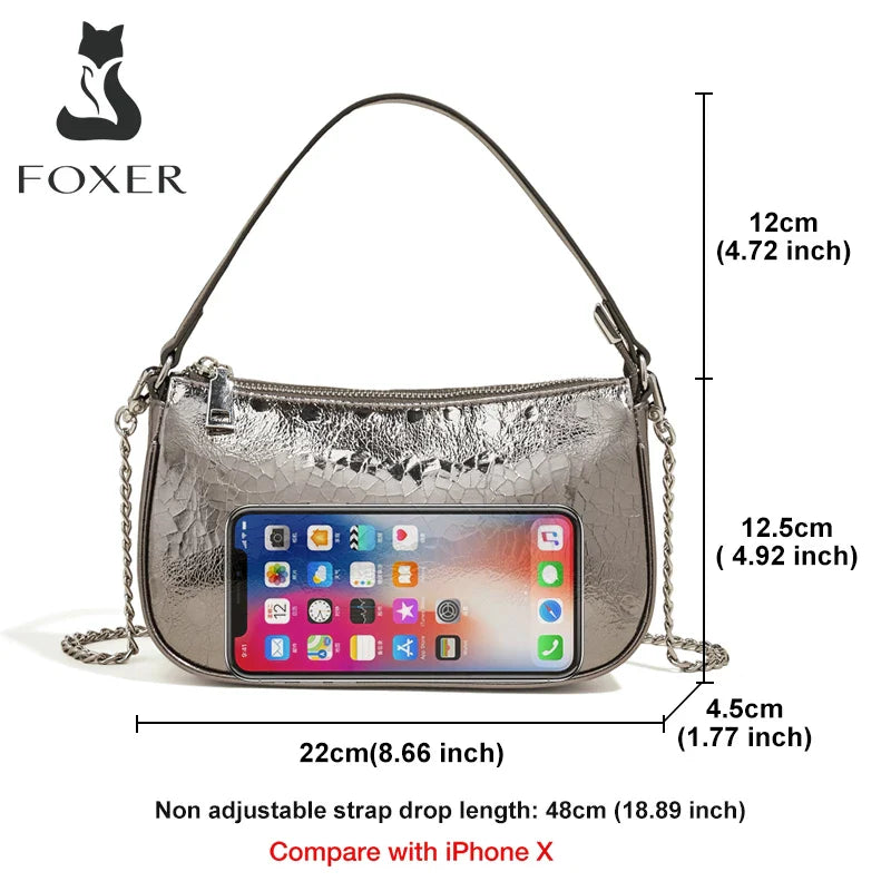 Femlion Silver Leather Crossbody Bag: Chic Small Shoulder Phone Purse for Fashionable Women