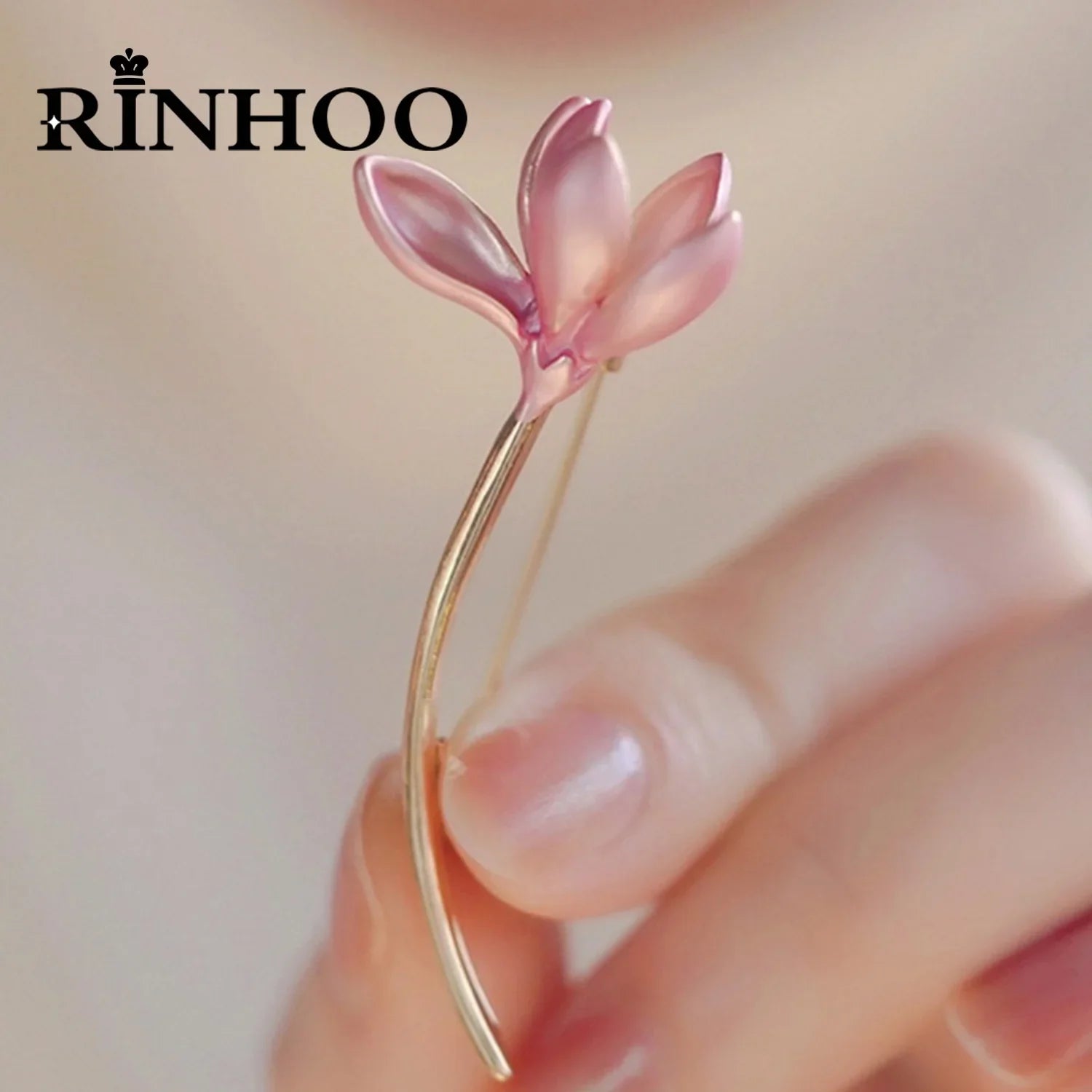 Femlion Lotus Flower Brooch: Pink Enamel Elegant Fashion Petal Pin for Women