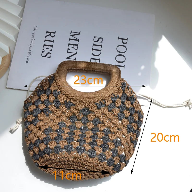 Femlion Retro Patchwork Grass Woven Handbag