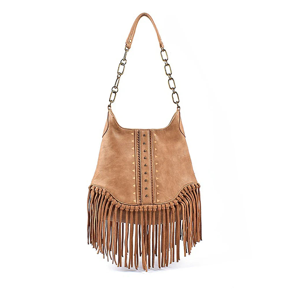 Femlion Vintage PU Leather Tote Bag with Tassel - High-Quality Women's Handbag