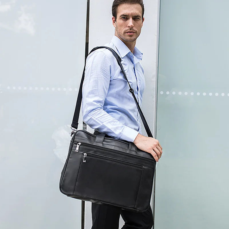 Femlion Men's Leather Laptop Briefcase for Business and Documents