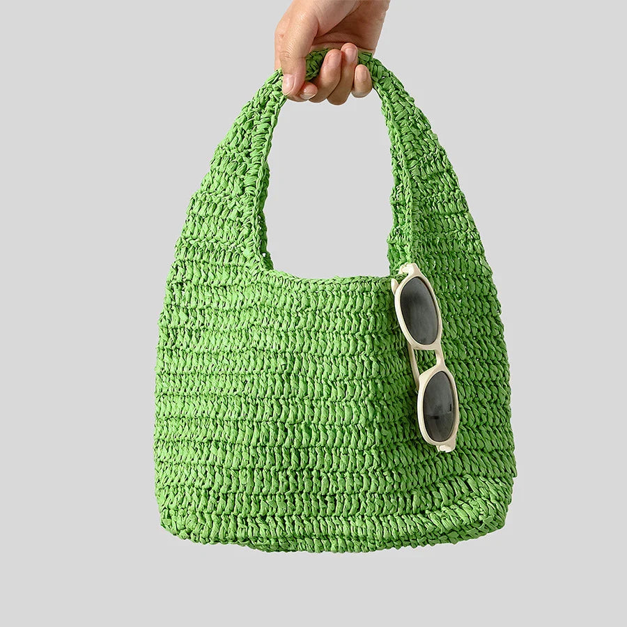 Femlion Summer Beach Tote Small Straw Bag Handmade Designer Purses