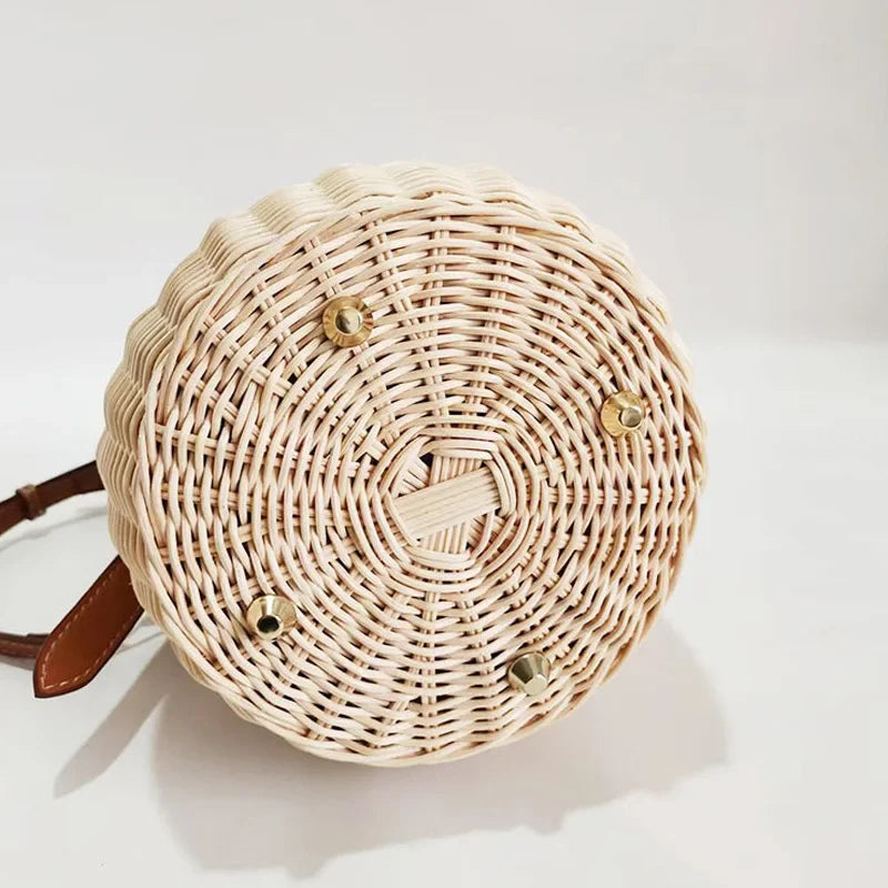 Femlion Rattan Bucket Bag: Hand-Woven Shoulder & Handheld Purse