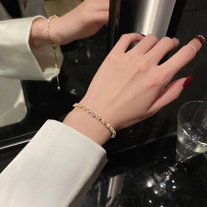 Femlion 14K Gold Plated Zircon Bracelet - Elegant Korean Fashion Jewelry