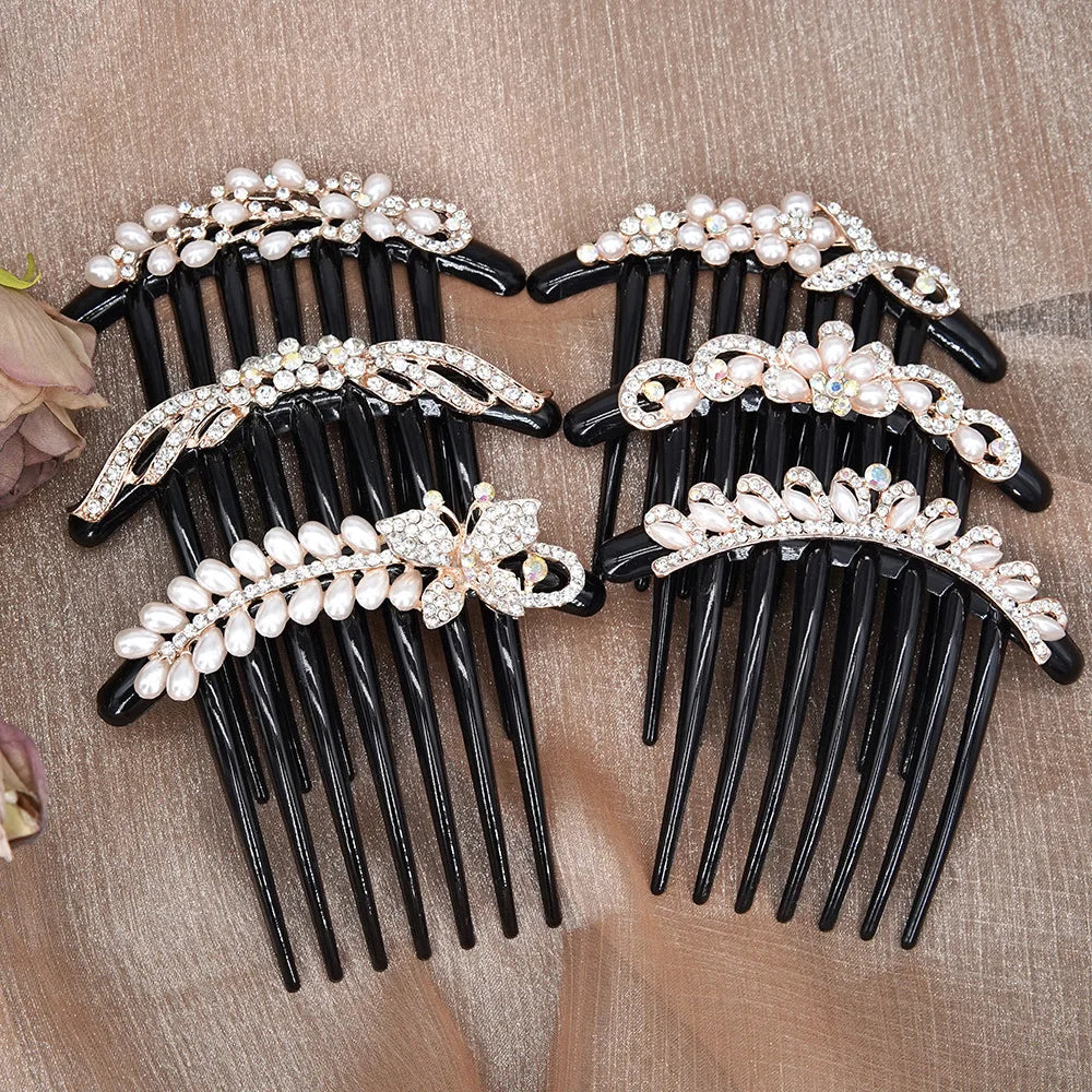 Femlion Rhinestone Pearl Hair Clip Comb Hairpins for Women