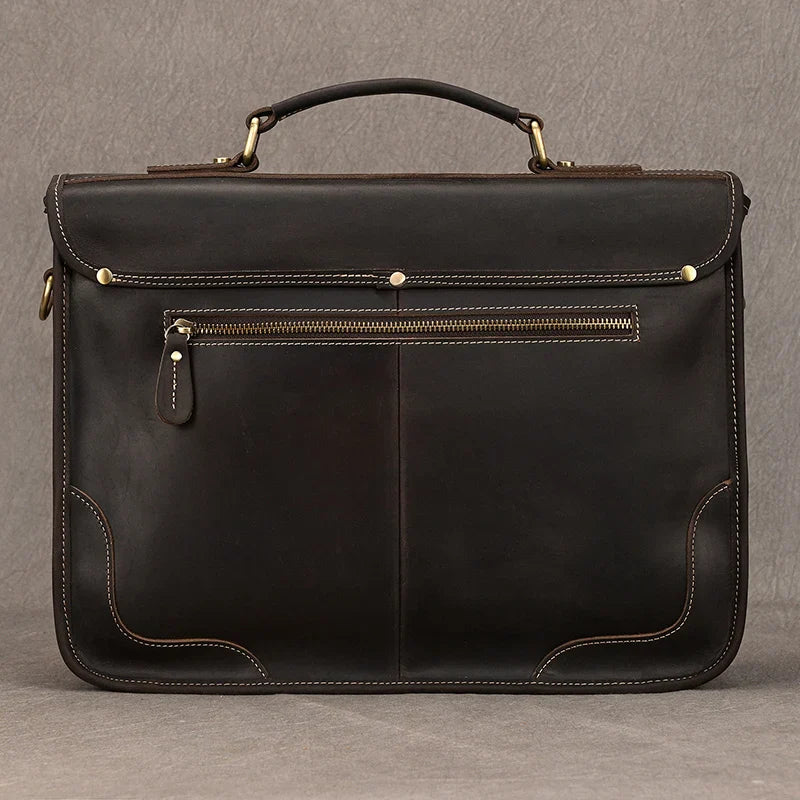 Femlion Men's Crazy Horse Leather Briefcase for 15.6" Laptop