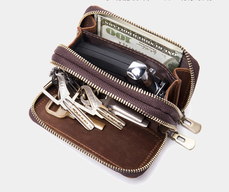 Femlion Leather Key Holder Wallet Short Designer Men's Luxury Keycase Cash Purse