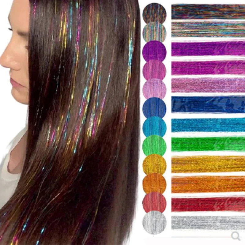 Femlion Rainbow Sparkle Hair Tinsel Strands - Glitter Hair Extensions & Headwear