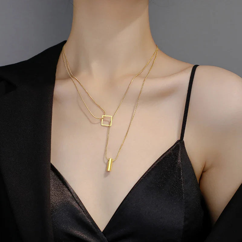 Femlion Gold Overlay Double-Layer Necklace - 2023 Fashion Jewelry for Women