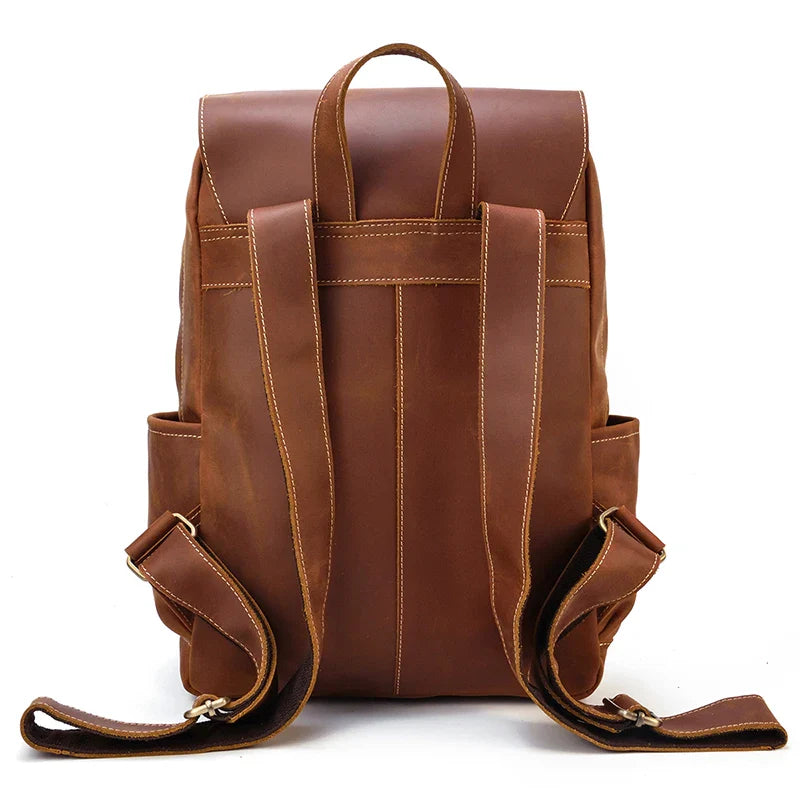 Genuine Leather Vintage Style Backpack for Men by Femlion: Big Capacity Laptop Bag