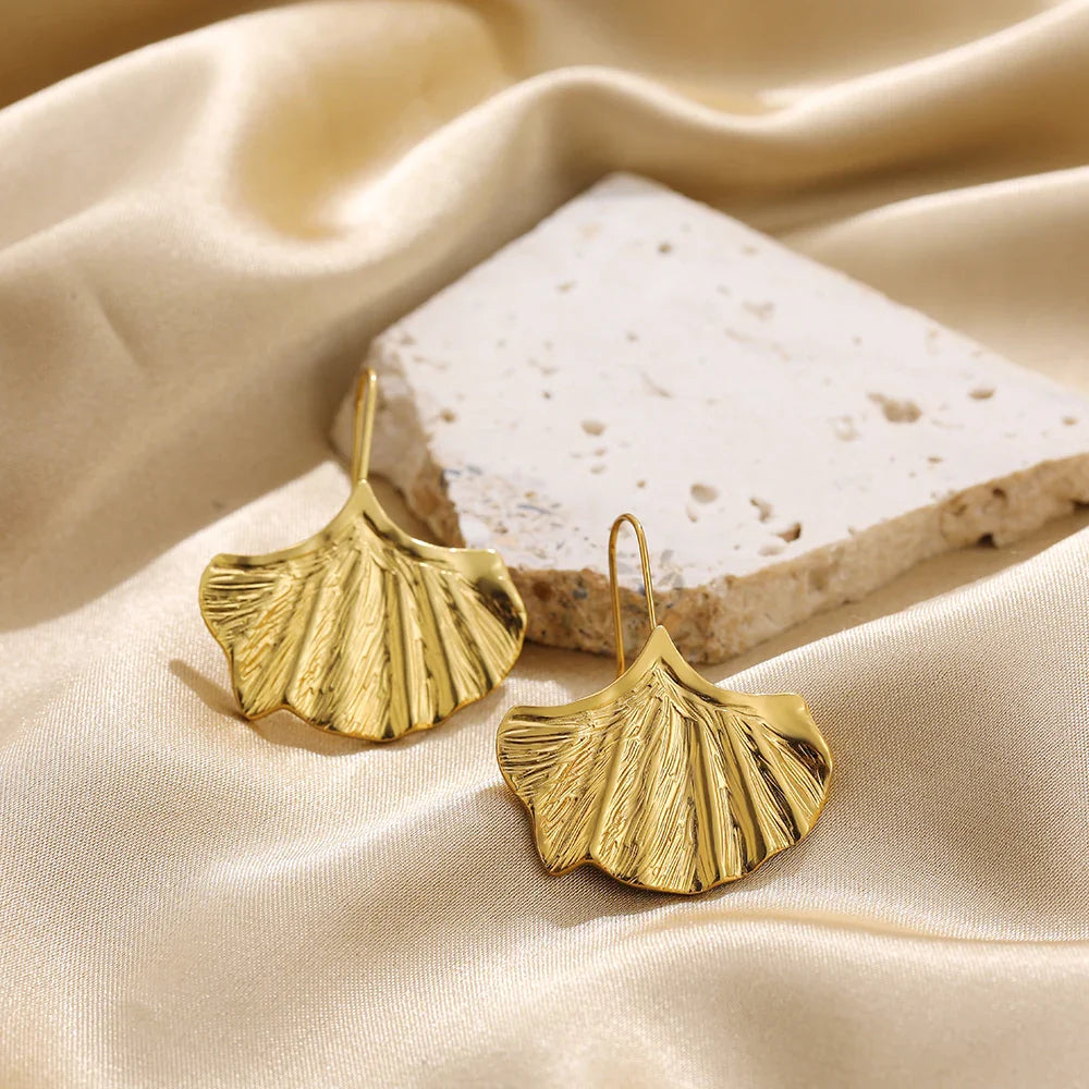 Femlion Apricot Leaf Drop Earrings - Exaggerated Gold Statement Jewelry