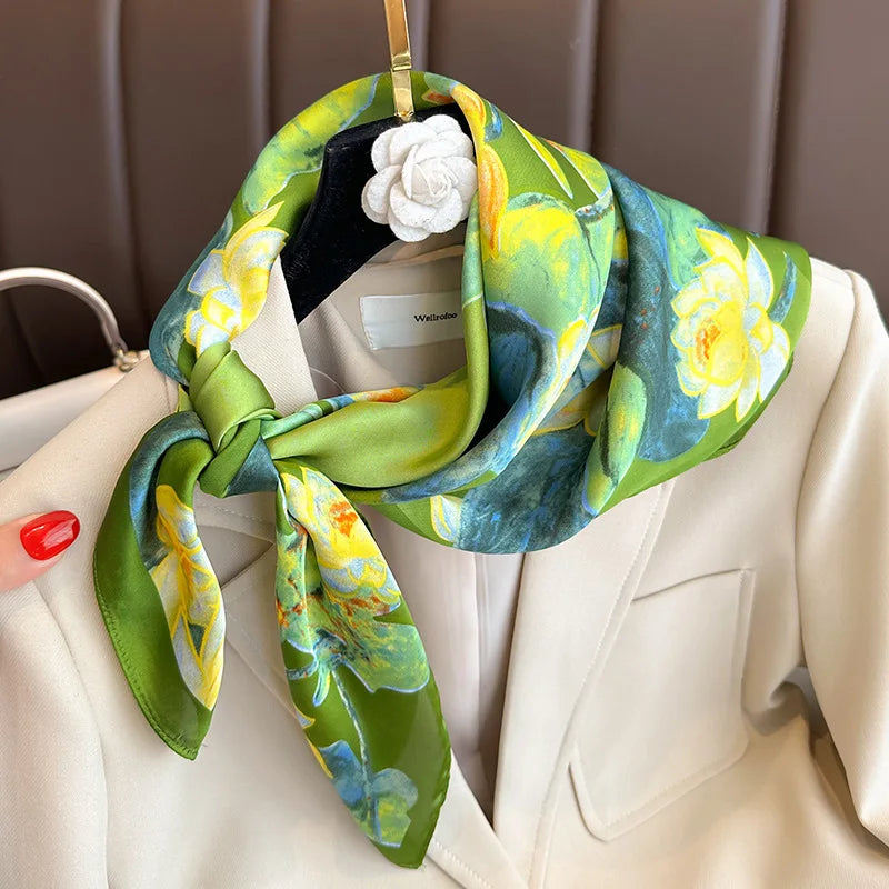 Femlion Silk Scarf 70X70CM Beach Shawls Luxury Brand Headscarf Muslim Kerchief