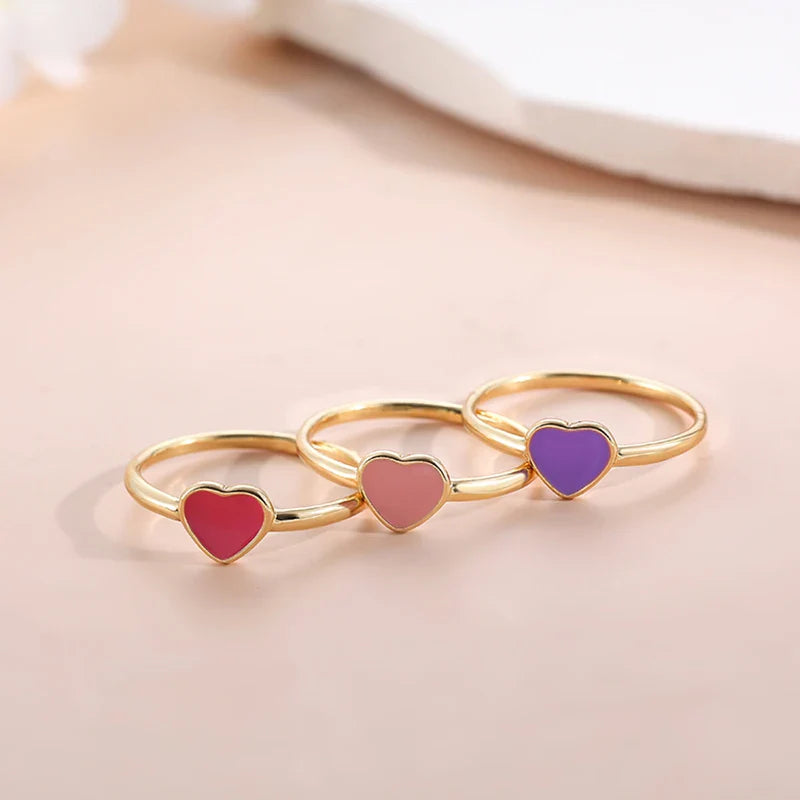 Femlion Pink Enamel Heart Rings for Women - Trendy Minimalist Fashion Jewelry